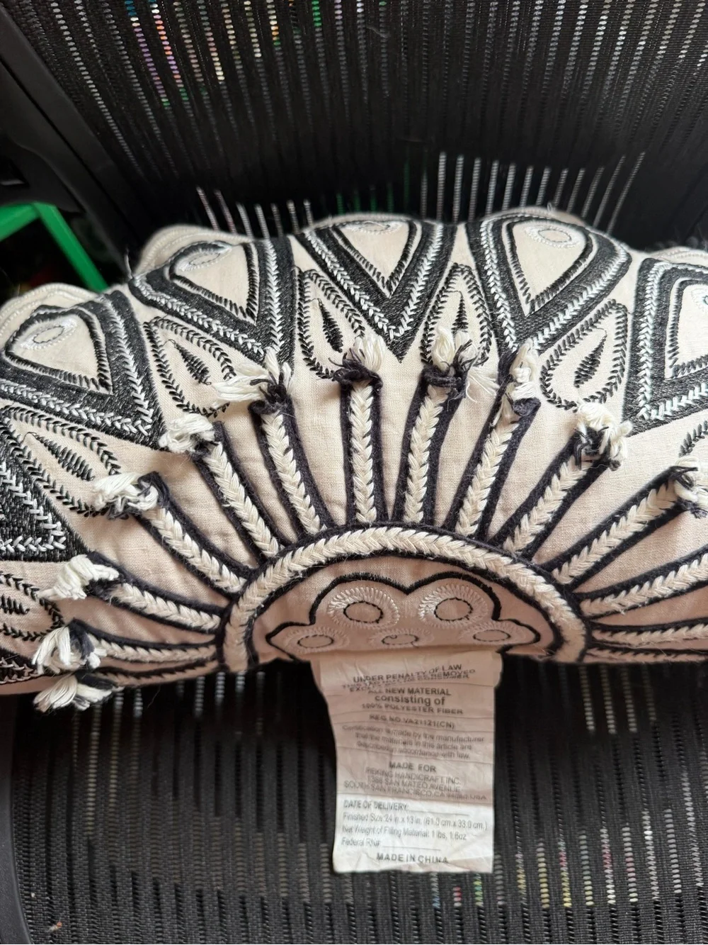 Opalhouse Mallorca Black & Cream Embroidered Fan-Shaped Decorative Pillow